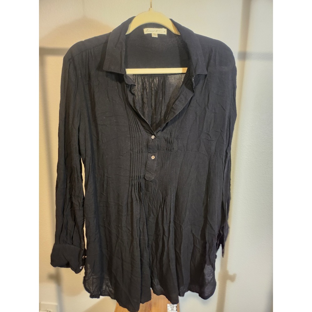 VERVE ami Black Tunic Top Long Sleeve Button Down Flowy Blouse